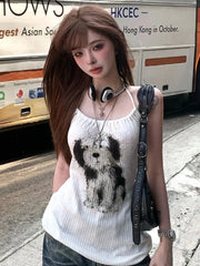 Aiertu  -  Kawaii Cartoon Dog Tank Top Women Streetwear Sleeveless Backless Slim Tops Summer Sexy Halter Lace Up Y2k Tops for Girls Aiertu