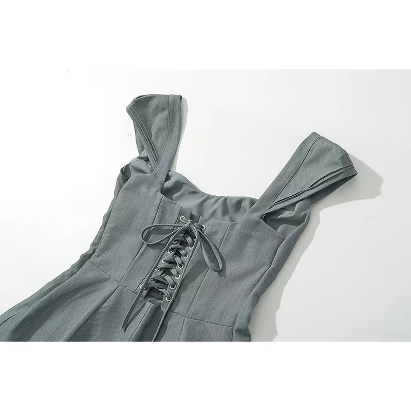 Aiertu  -  High Street Women Short Sleeve Gray Mini Dresses Sexy Backless Bandage Back A-line Summer Dress Party Robe Aiertu