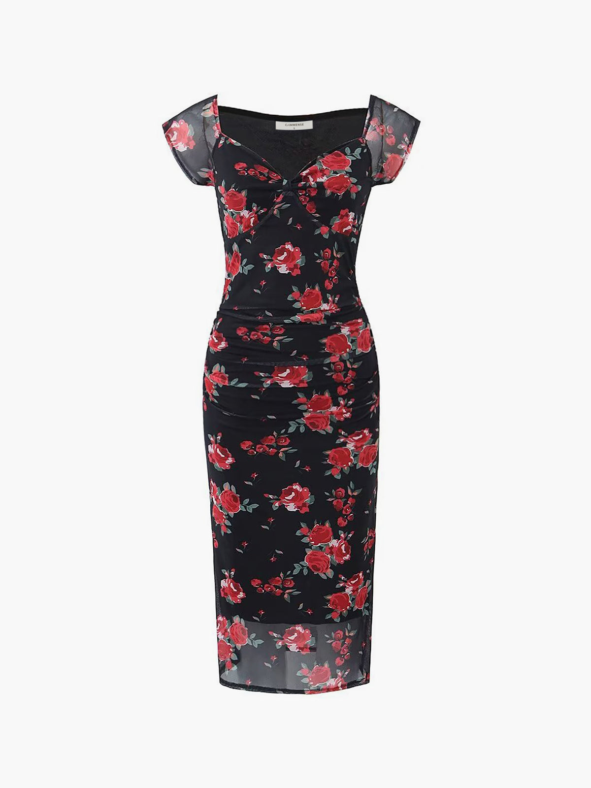 Aiertu  Semi-Sheer Floral Print Ruched Side Midi Dress shopify