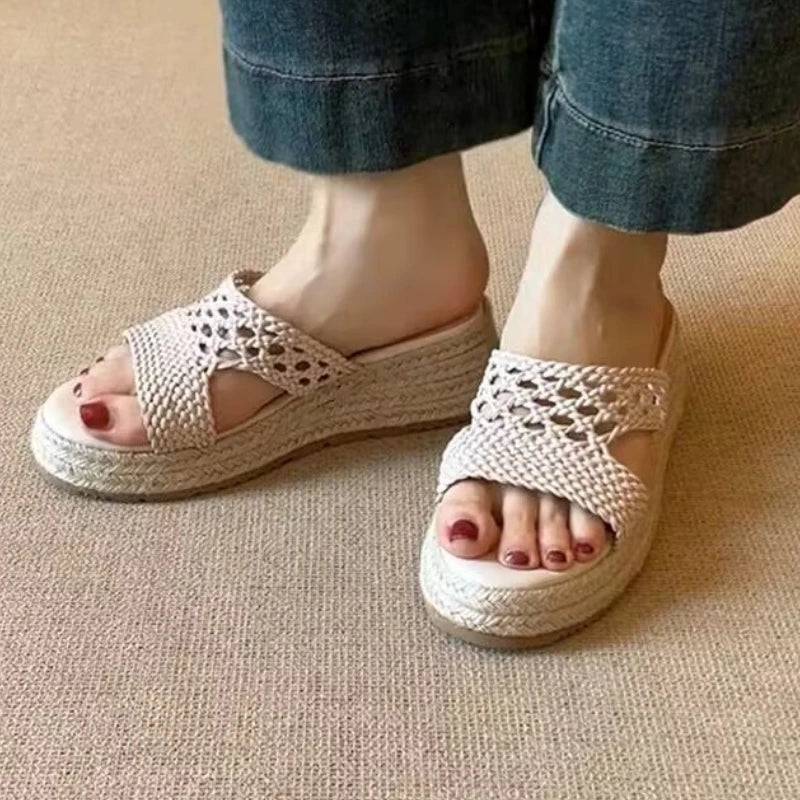 Aiertu  -  Wedges Platform Slippers Weave Women Sandals Fashion Summer Shoes New Designer 2026 Slingback Woman Flip Flops Zapatillas Mujer Aiertu