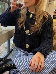 Aiertu  -  Women V Neck Cardigan Sweater Solid Casual Warm Outerwear Knitwear Autumn Winter Long Sleeves Single Breasted Top Mujer Aiertu