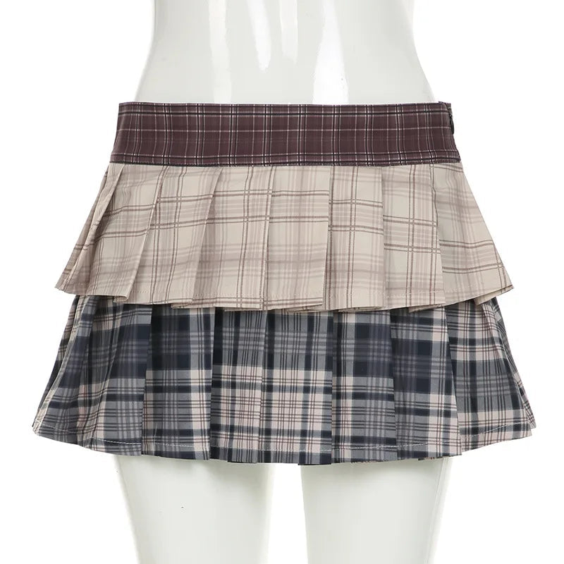 Aiertu  -  Contrast Color Pleated Skirt Women's Sexy Y2k Plaid Patchwork A-Line Skirt Summer Slim Streetwear Party Short Skirt Aiertu