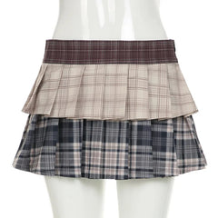 Aiertu  -  Contrast Color Pleated Skirt Women's Sexy Y2k Plaid Patchwork A-Line Skirt Summer Slim Streetwear Party Short Skirt Aiertu