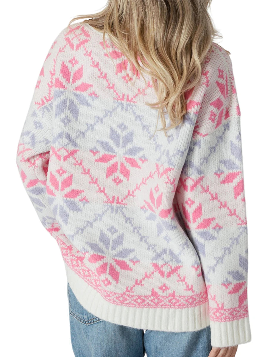 Aiertu  -  Women Cute Turtleneck Sweaters Casual Snowflake Print Comfy Warm Long Sleeve Pullover Basic Knitwear for Fall Streetwear Aiertu