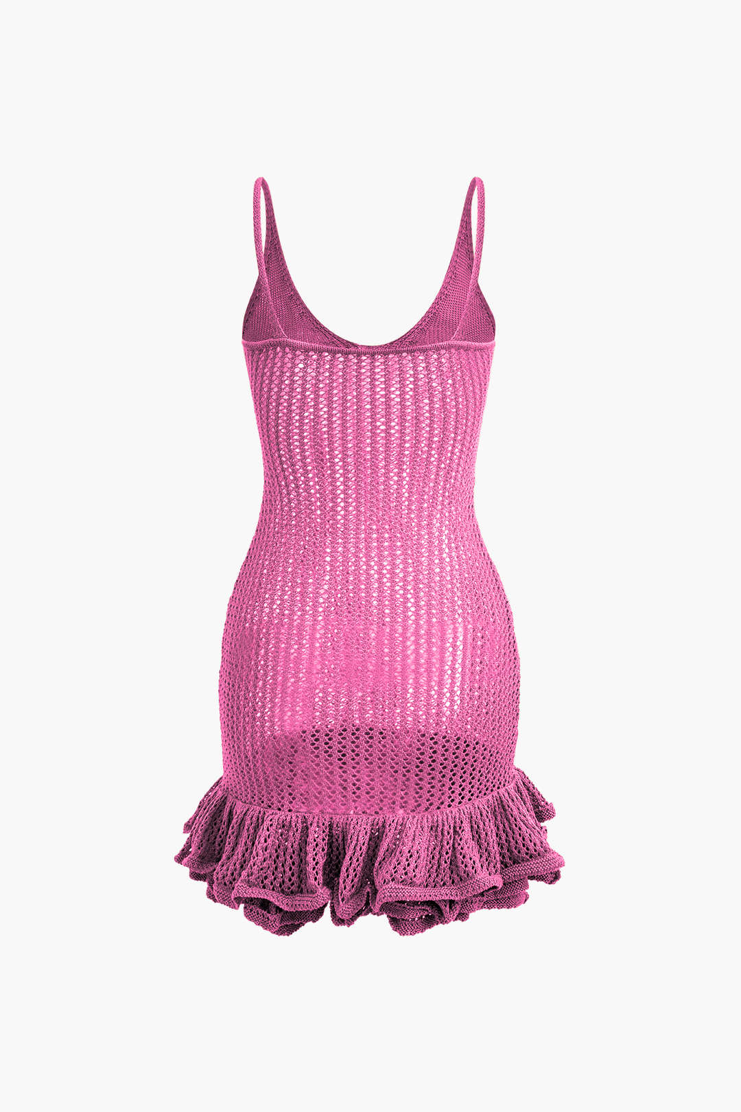 Aiertu  Open Knit Ruffle Hem Cami Mini Dress Aiertu