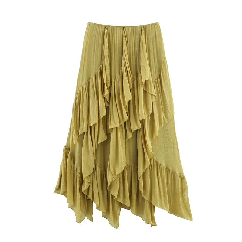 Aiertu  -  Irregular Multi-layer Ruffles Skirt Women Ribbon Pleated Elegant High Waist A-line Skirts 2025 Summer New Street Fold Lady Robe Aiertu