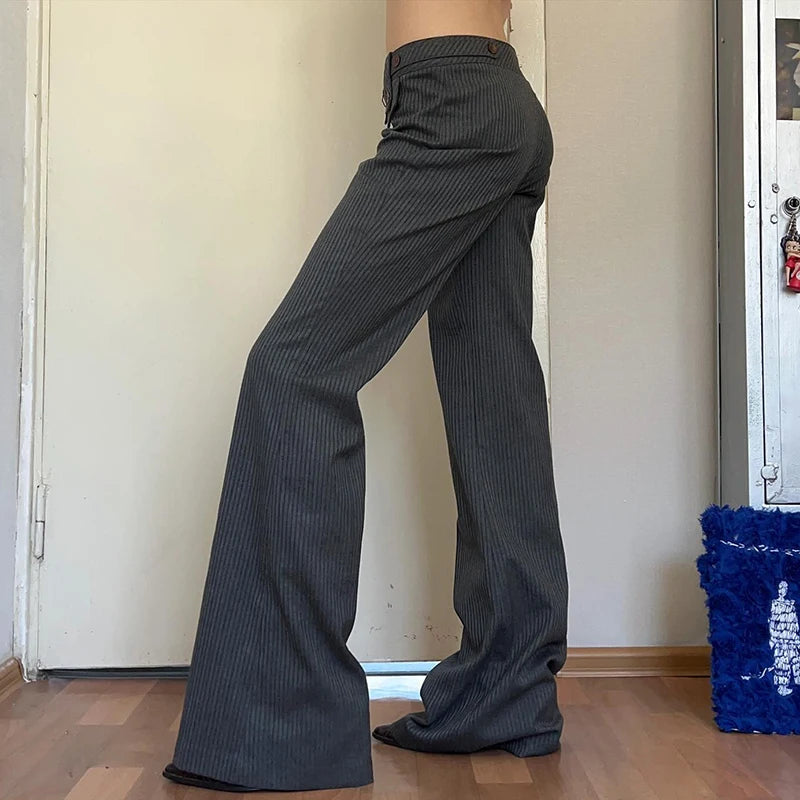 Aiertu  -  Y2K Women Striped Suit Pants Fashion Spring Casual High Street Vintage Slim Flare Trousers Office Lady Basic Outfits Aiertu