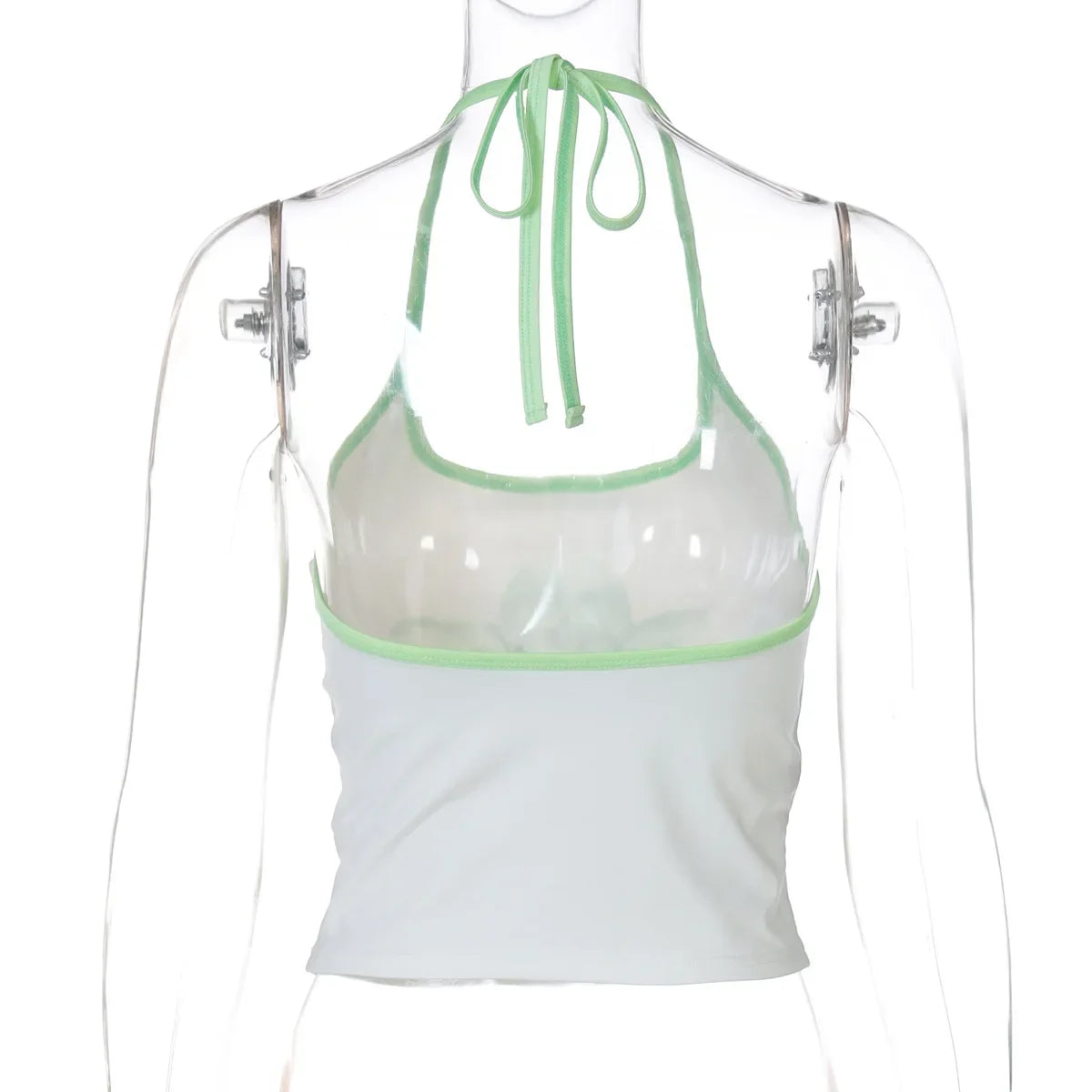 Aiertu  -  Woman Clothes Halter Off Shoulder Camisoles Y2K Girls Clothes Green White Patchwork Floral Print Corset Lace-up Skinny Crop Tops Aiertu