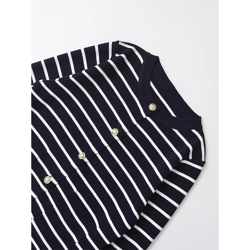 Aiertu  -  Autumn Winter Women Striped Knit Cardigan Long Sleeve O Neck Casual Outerwear Short Coat Aiertu