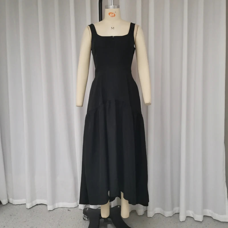 Aiertu  -  Maxi Dress Women Summer Casual Fashion Square Neck Print Suspender Sleeveless Pleated Backless Party Maxi Dresses Aiertu