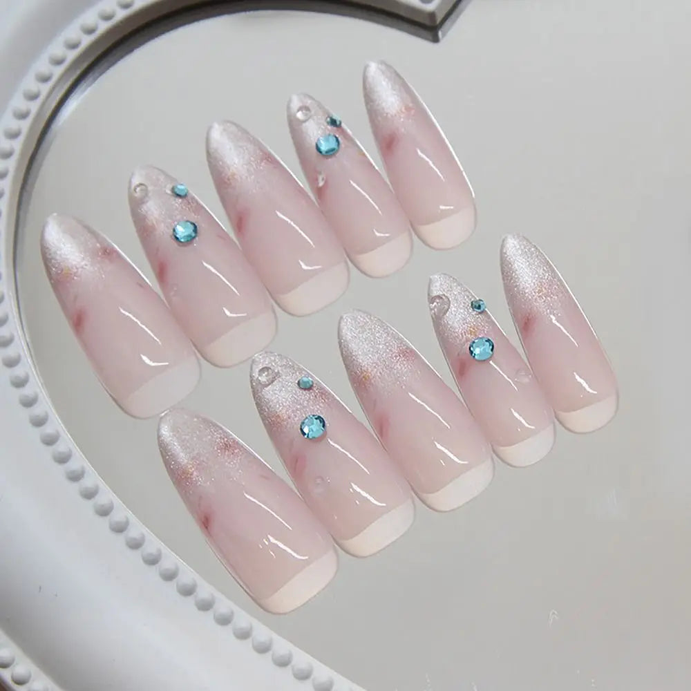 Aiertu  -  30PCS Fashion Glitter False Nail French Long Almond Fake Nail Press on Nails Full Cover Nail Tips for Women Girl Nail Art Aiertu