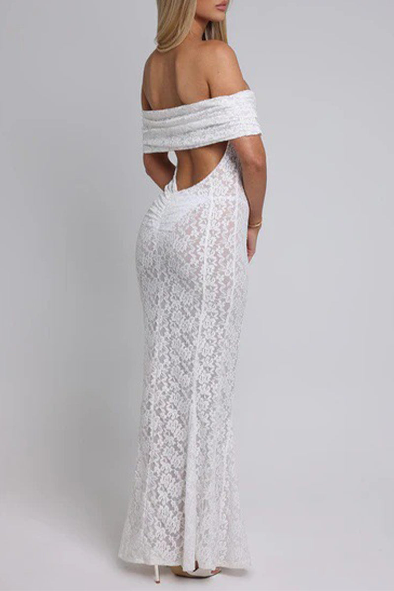 Aiertu  -  Sexy Lace Backless Fishtail Off Shoulder Long Dresses Aiertu