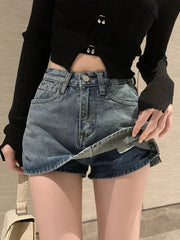Aiertu Summer High-Waisted Vintage Women Denim Short Skirt Small New Slim Sexy Korea Fashion Girl Cute Street A-line Mini Jeans Pants Aiertu