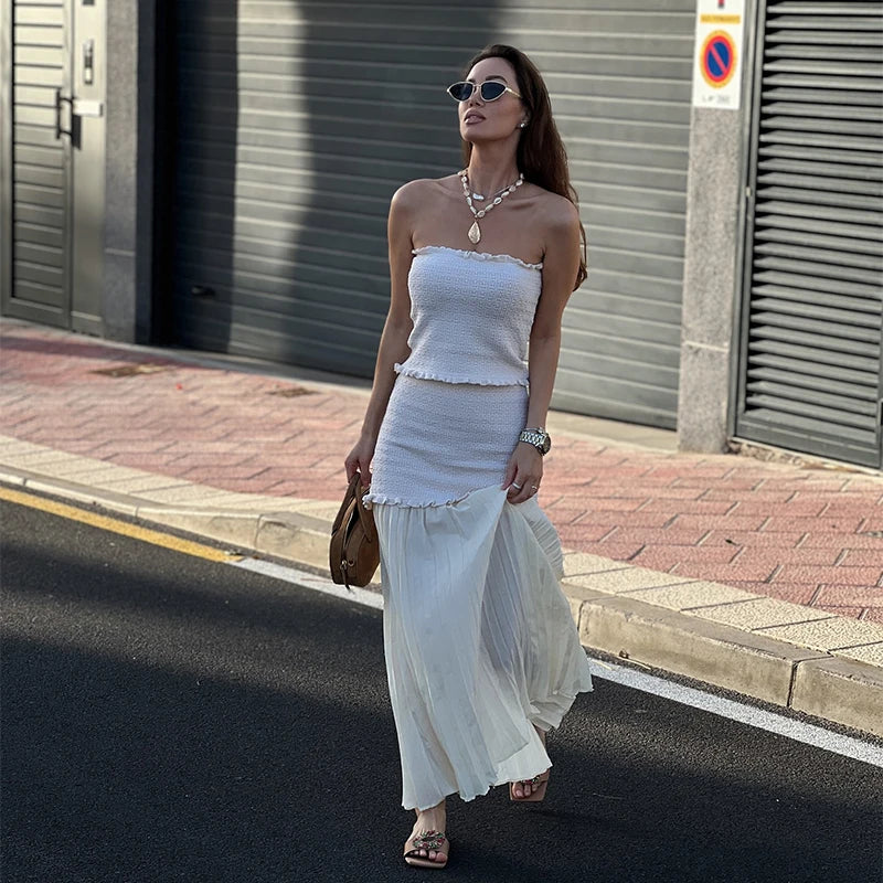 Aiertu  -  Dress Sets For Women 2 Pieces Sleeveless Sexy Crop Tops Skirt Set New Y2k Sweet Cute Chic And Elegant Party Beach Women's Suit Aiertu