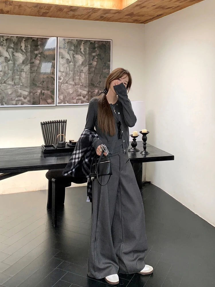 Aiertu  -  Modern Pleated Front Suit Trousers Women Slant Pockets High Waist Wide Leg Palazzo Pants Work Casual Plus Size Clothes Aiertu