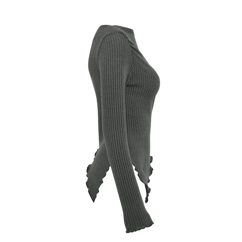 Aiertu  -  layered look inspo Y2K Grunge Asymmetrical Neck Knitted Sweater Women Sexy Off Shoulder Long Sleeve Rib-Knit Tee Solid Slim Short Pullover Aiertu