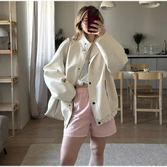 Aiertu  -  Street Women's White Leather Jacket Casual Stand Collar Single Breasted Long Sleeve Female Coat Autumn Lady Elegant Outwear Aiertu
