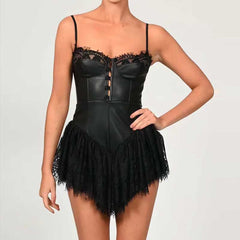 Aiertu Sexy black Lace Corset bodice Spaghetti Strap Mini Dress Women Backless Party Skater dress new hot women dress Aiertu