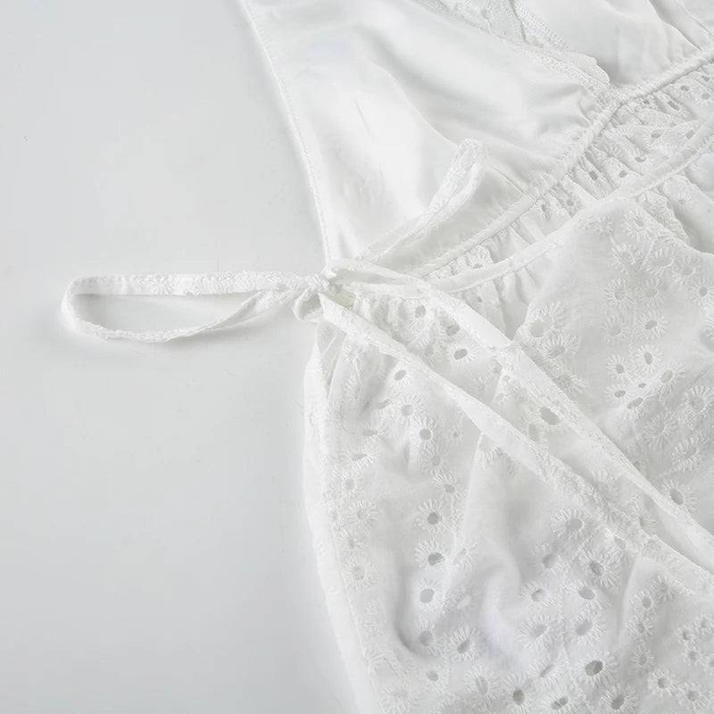 Aiertu  -  Y2K Aesthetics Jacquard Hollow Camis Women Summer Backless Vacation Halter Tops Lace Patchowork Hottie Clothes Trend Aiertu
