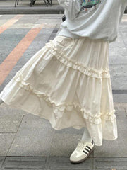 Aiertu  Pleated Elastic Waist Fungus Splice Tiered Midi Skirt Aiertu