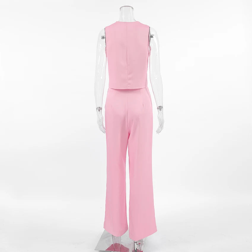 Aiertu  -  Summer 2026 Causal Fashion Pants Suits Solid Street Two Piece Pants Sets Casual Blazers Vest Pleated Pants Women Set Outfits Aiertu