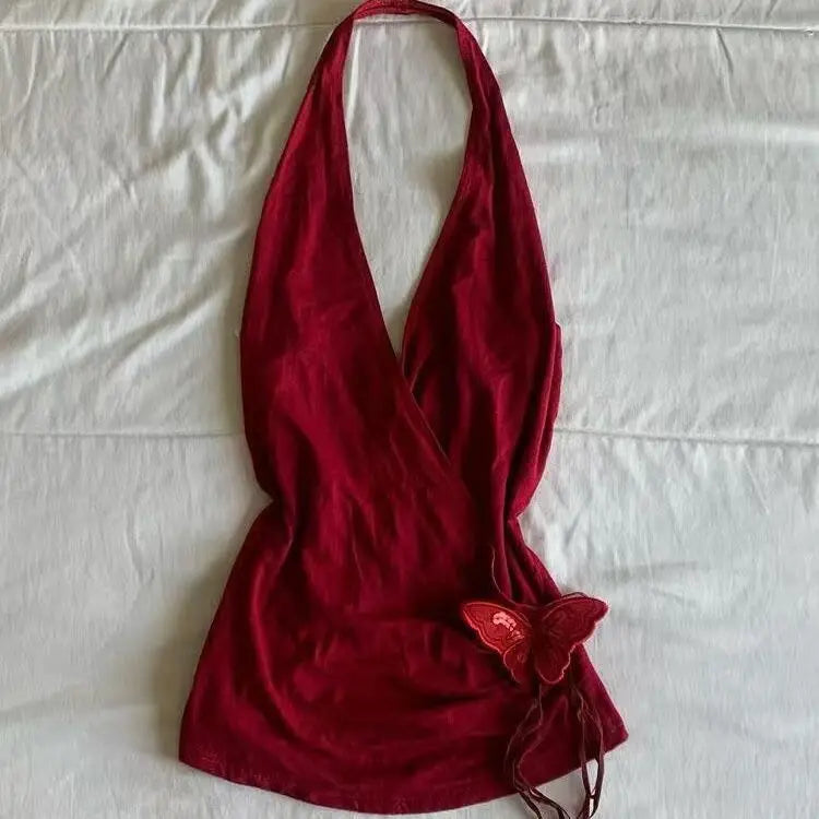 Aiertu  -  Summer Y2k Aesthetic Sexy Halter Backless Tank Top 2025 Women Streetwear 3D Butterfly Tanks Harajuku Vintage Bodycon Camisole Aiertu