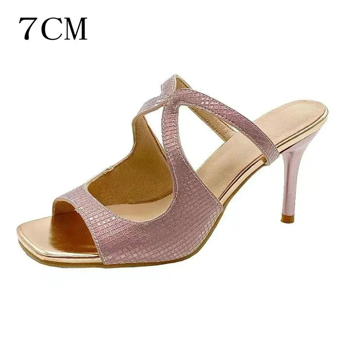 Aiertu  -   Luxury Sandals New Thin Heel Light Pink Open Toe Square Fish Mouth High Heel Sandal Woman Shoes Aiertu