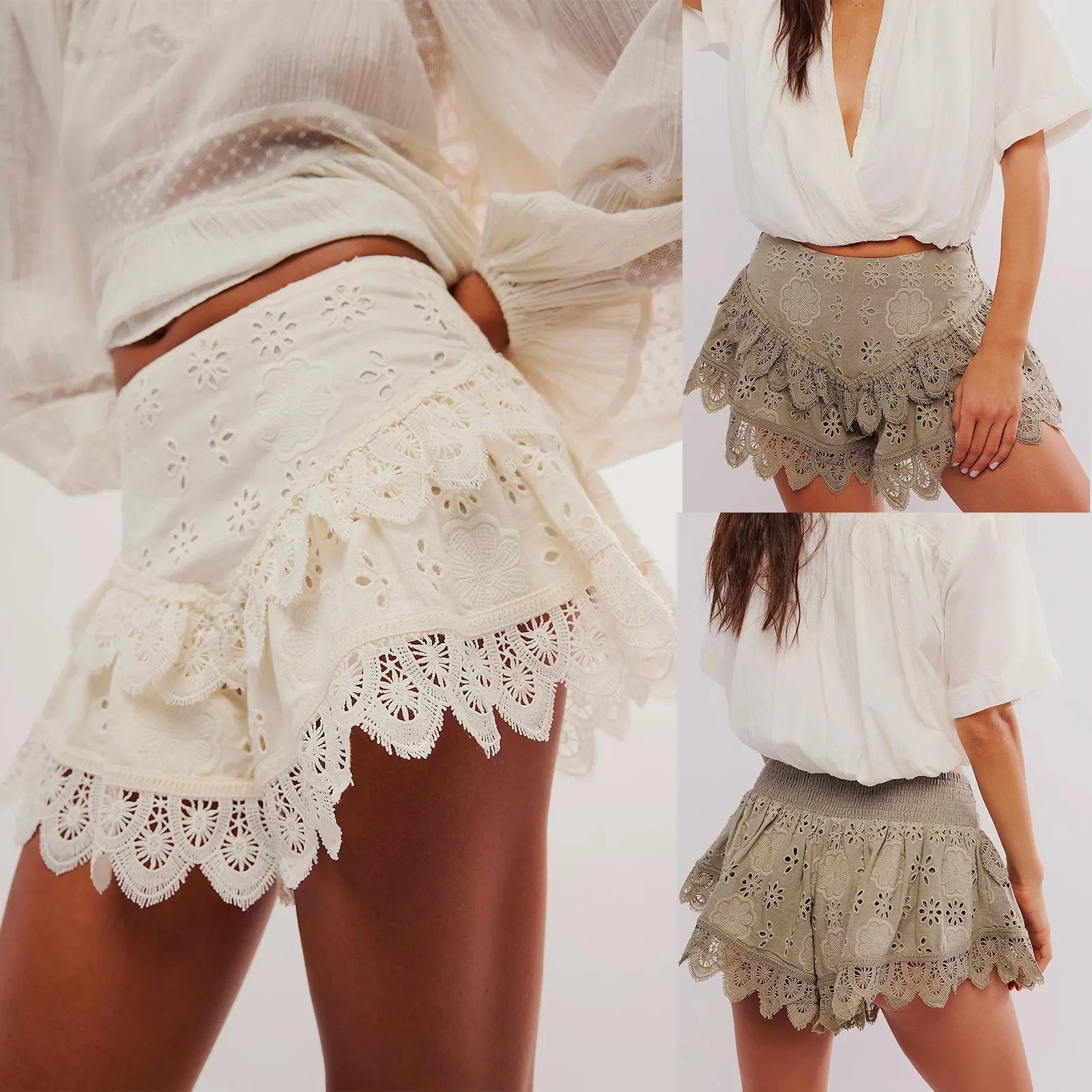 Aiertu  -  European cake multi-layer lace shorts skirt hot pants sexy babes high waist culottes Aiertu