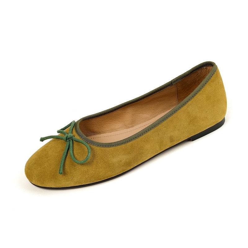 Aiertu  Round Toe Ballet Flats Elegant Bowtie Low Heel Walk Shoes Korea Style Soft Sheepsuede Driving FlatsBasic Daily Flat Shoes Woman Aiertu