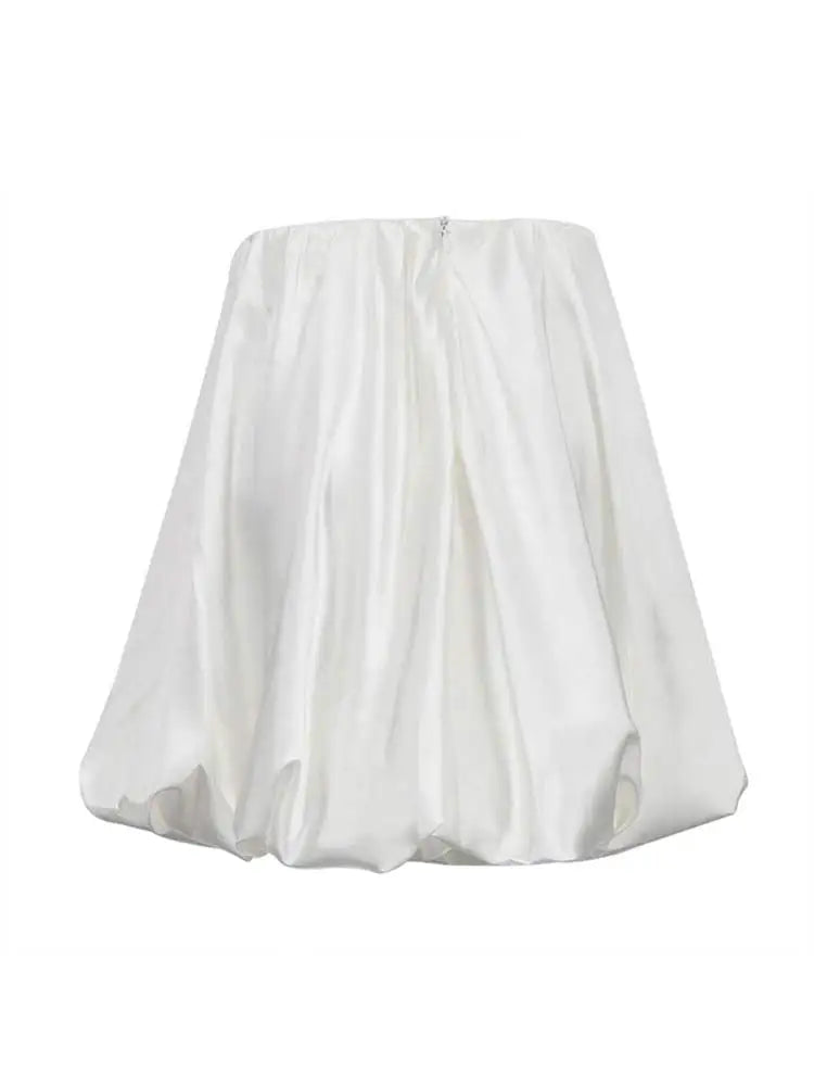Aiertu  -  Elegant White Satin Puff Hem A-line Skirt For Women Fashion High Waist Zipper Slim Short Skirts Autumn New Lady Chic Streetwear Aiertu