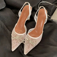 Aiertu  -   Butterfly-kont CRYSTAL Breathable Mesh Women Pumps Elegant Slingbacks Pointed Toe High Heels Banquet Party Shoes Aiertu
