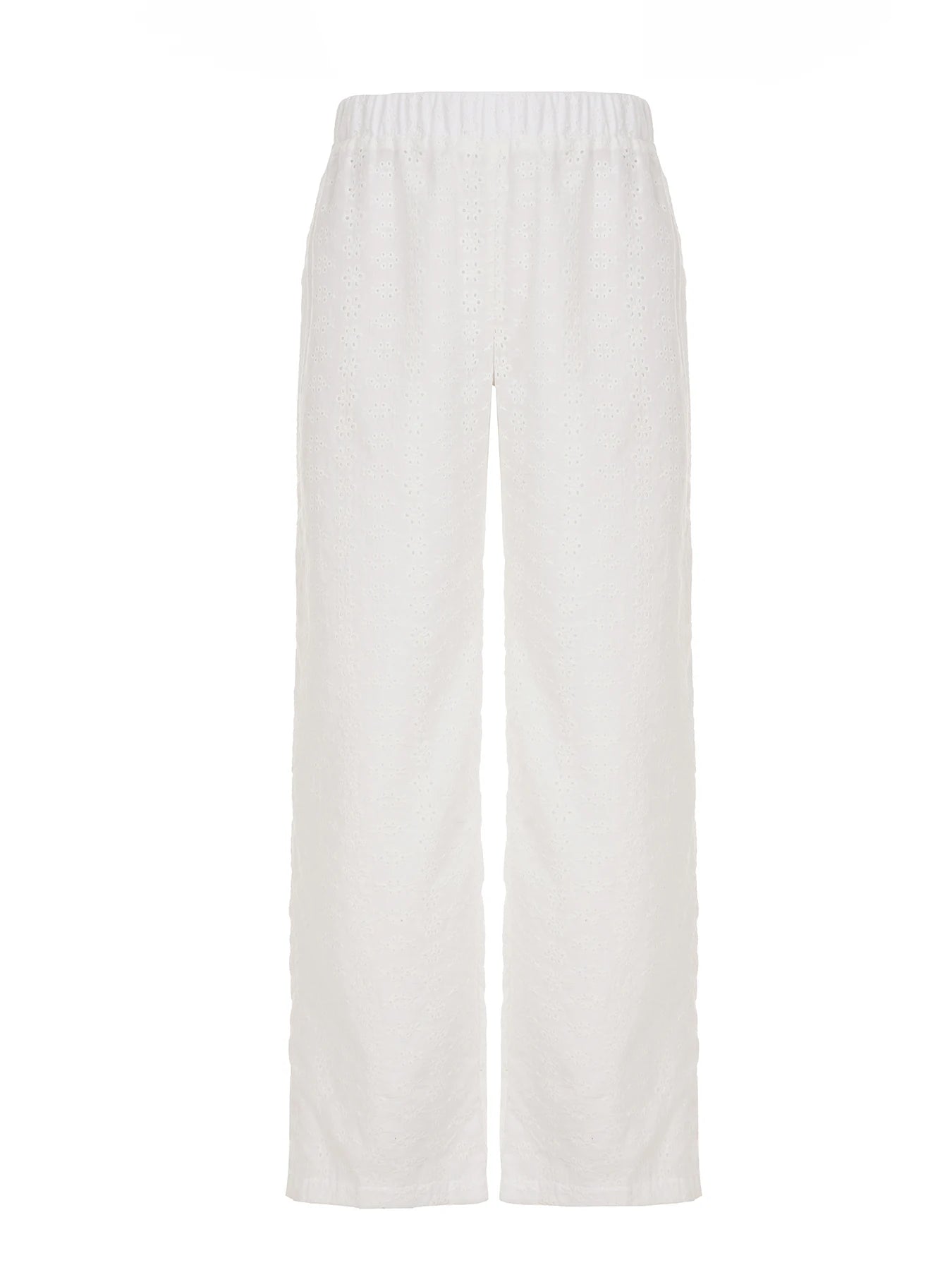 Aiertu  -  Fairycore Hollow Out Knitted Casual Pants White Low Rise Loose Straight Pants y2k Aesthetic Women Holiday Style Trousers Aiertu