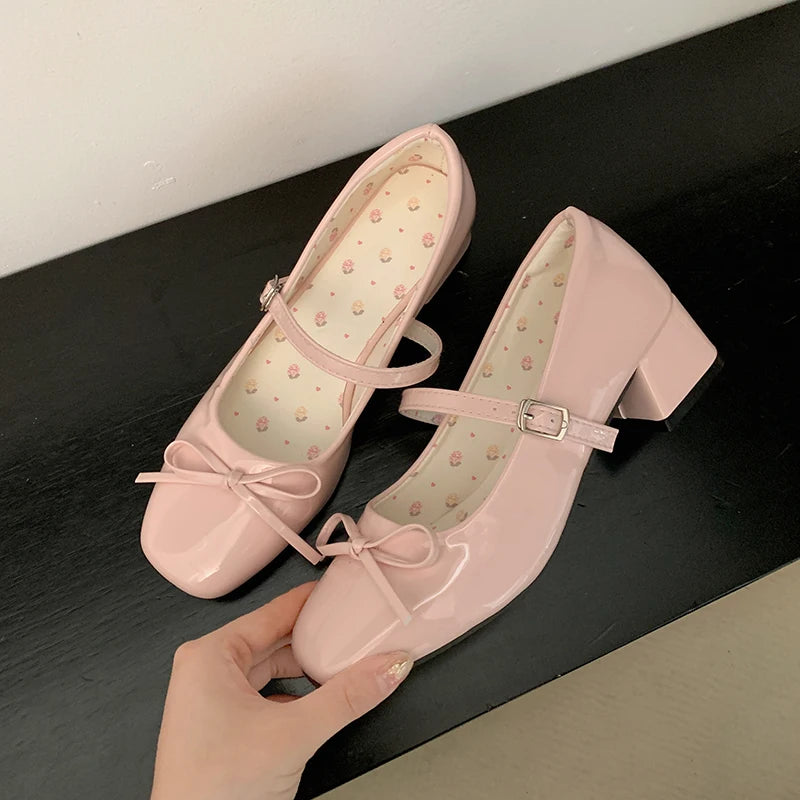 Aiertu  -  Patent Leather Women Mary Jane Shoes Fashion Shallow Butterfly-knot Shoes Spring Autumn Wedding Party Shoes Aiertu