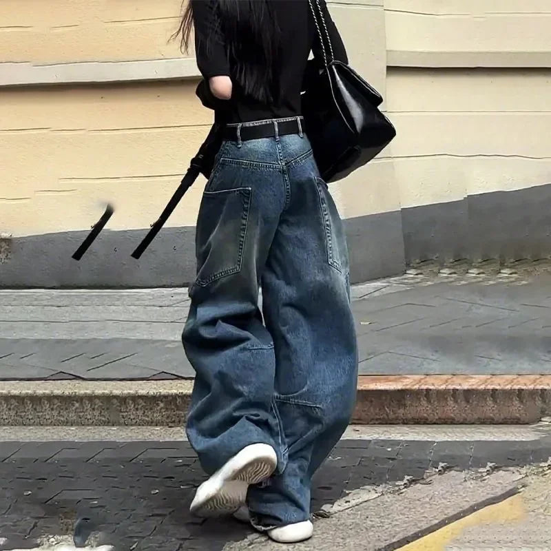 Aiertu  -  American Niche Y2K Fashion Blue Pocket Cargo Pants Women Autumn Winter Street Loose Casual Harajuku High Waist Wide Leg Jeans Aiertu