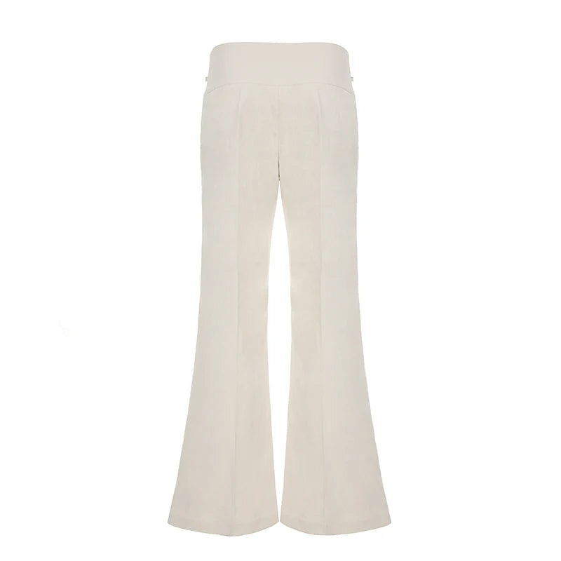 Aiertu  -   party look snspos Solid Color Women Flare Pants Y2K Streetwear Spring Slim Boot Cut Trousers Basic Low Waist Buckle Zipper Fly Pants Aiertu