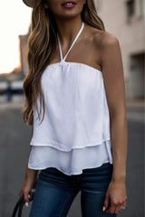 Aiertu  -Sexy Solid Color Lace Up Halter Tops aiertu