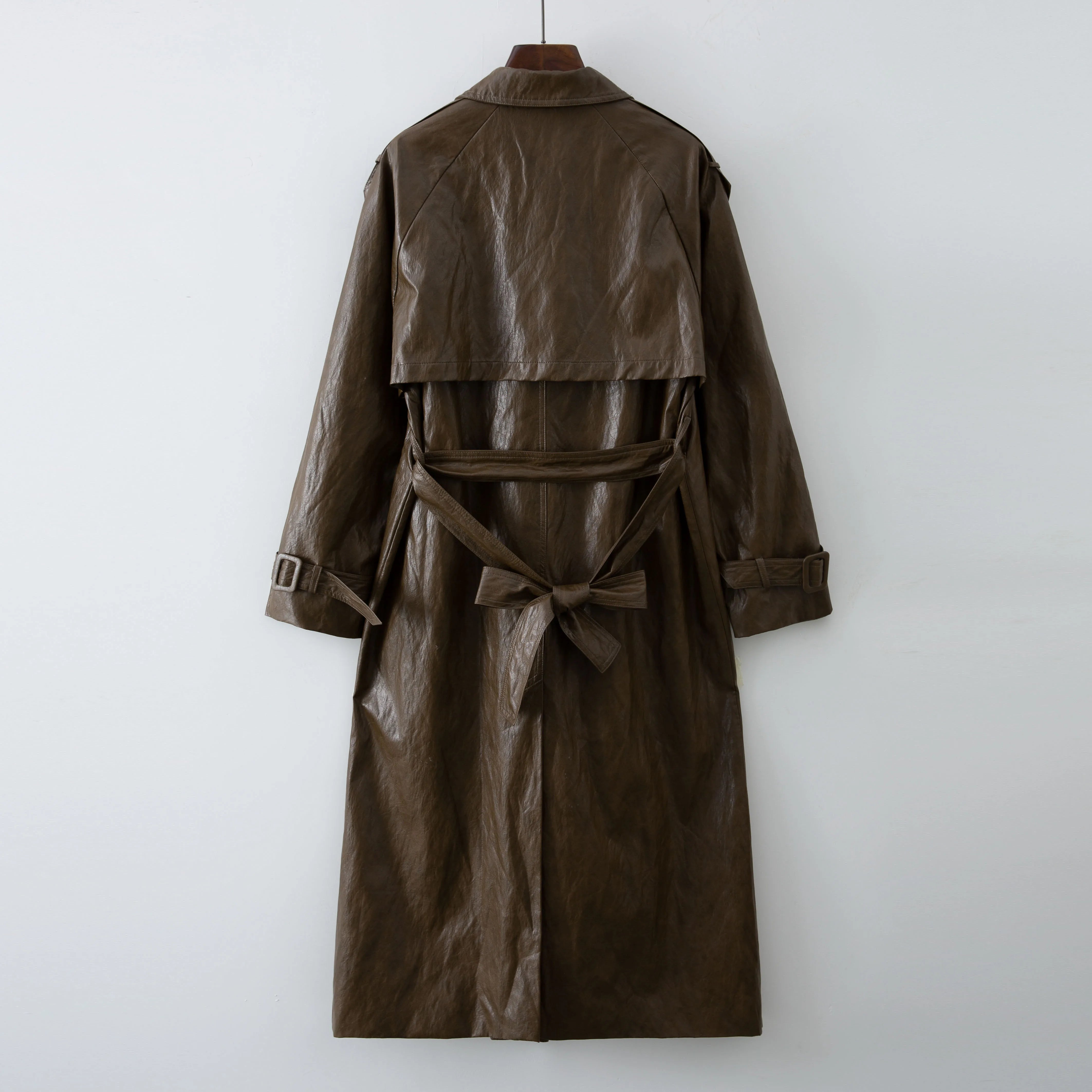 Aiertu  -  2026 Autumn New design Runway Designer Leather Maxi Long Trench Coat With Belt Chic Female PU Windbreaker Classic Aiertu