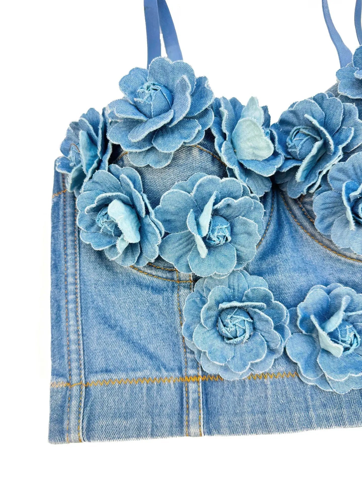 Aiertu  -  2025 Women's Handmade 3D Floral Denim Corset Bra Top Fishbone Bustier No Elasticity Push Up Bra Sexy Bralette Lingerie Aiertu