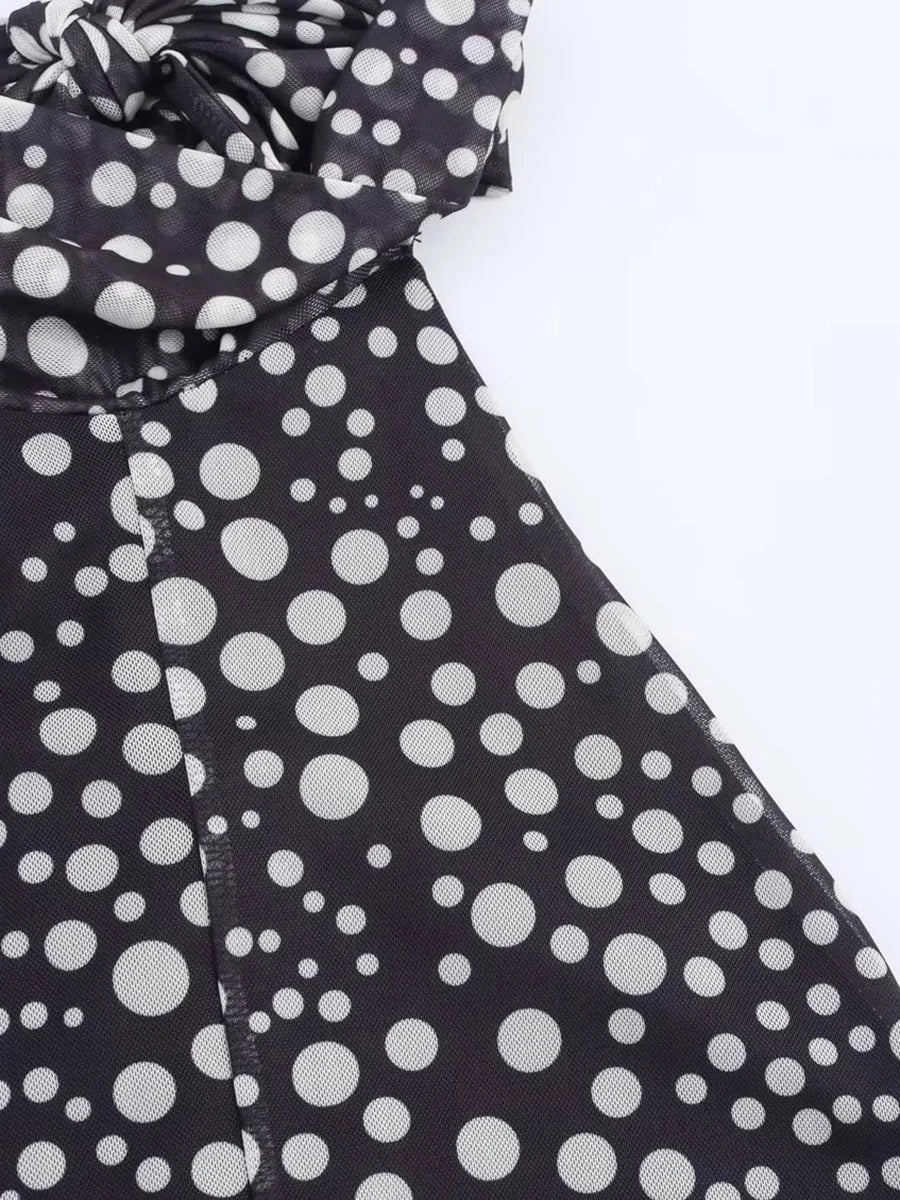 Aiertu  -  Sexy Spliced Dot Print Maxi Dress for Women Halter Neck Off Shoulder High Waist Temperament Folds Dresses Female Aiertu