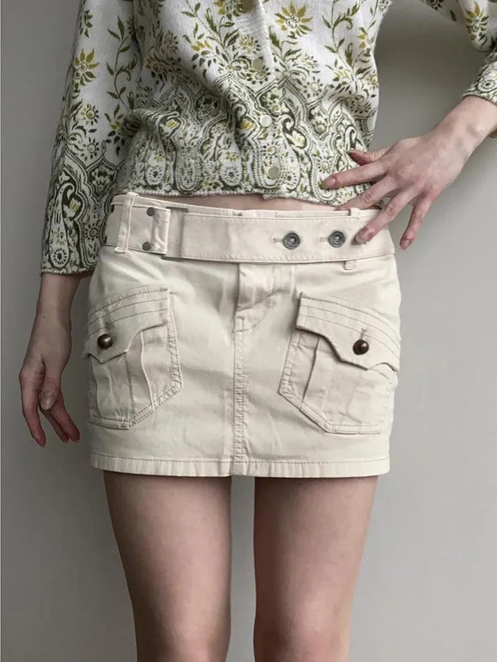 Aiertu  -  Vintage Belted Pocket Cargo Mini Skirt Aiertu