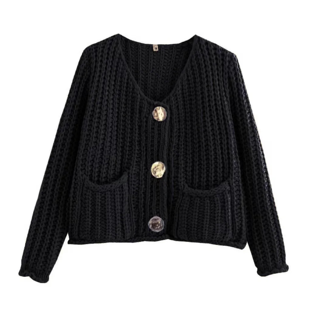 Aiertu  -  Women V Neck Cardigan Sweater Solid Casual Warm Outerwear Knitwear Autumn Winter Long Sleeves Single Breasted Top Mujer Aiertu
