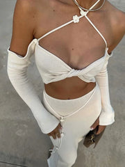 Aiertu  -  Sexy Strapless Knit Women Tube Tops Set Split Hip Package Slim Female Skirt Sets 2024 Elegant Holiday Beach Backless Lady Suit Aiertu