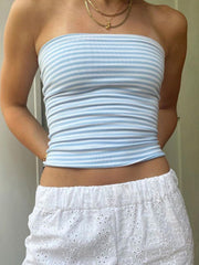 Aiertu - summer inspo Hot Blue Stripe Basic Simple Sleeveless Crop Tops Women Strapless Tube Top Y2K Girl 2000s Summer Cute Streetwear Vest Aiertu