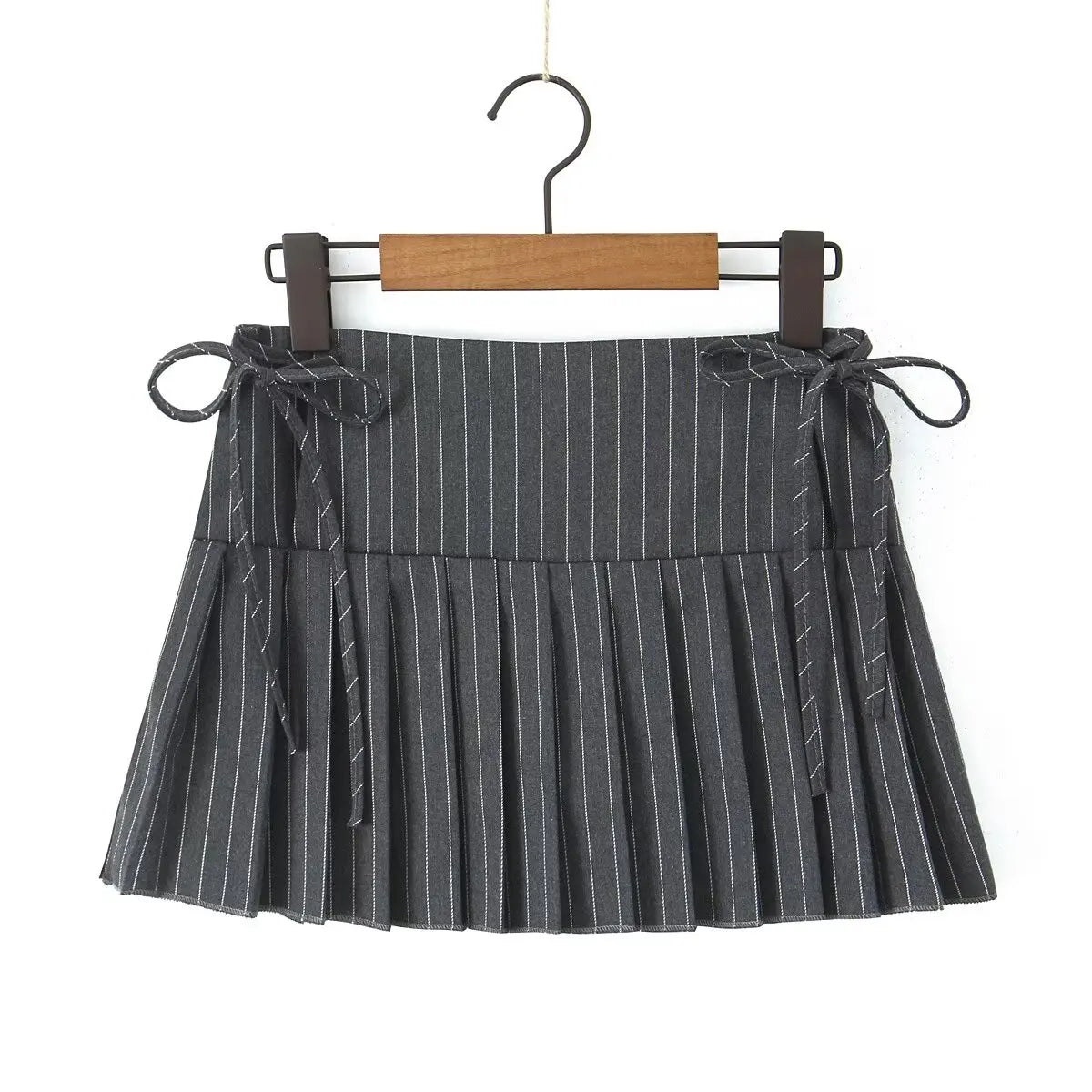 Aiertu  -  Cool Girl Side Zipper With Tie Pleated Mini Skirt Sexy Low Waist American Retro Women Skirts With  Shorts Lining Aiertu