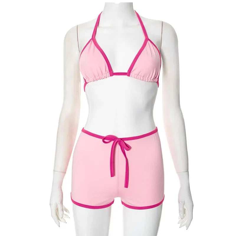 Aiertu  -  Women's Halter Neck Bras Top and Shorts Two Pieces Set Swimwear Sexy Female Bikinis Set Holiday Beach Swimsuit Bathing Suit Aiertu