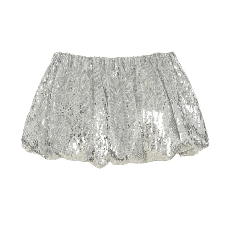 Aiertu  -   Women Y2K Spangly Mini Skirt Stylish Bubble Hems Low Rise Short Skirt Clubwear Aesthetic Sexy Skirts Rave Outfits Aiertu