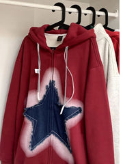 Aiertu  -  Streetwear Vintage Hoodie Zip Up Women Harajuku Aesthetic Patchwork Casual Loose Sweatshirt Zipper Korean Couple Wear Aiertu