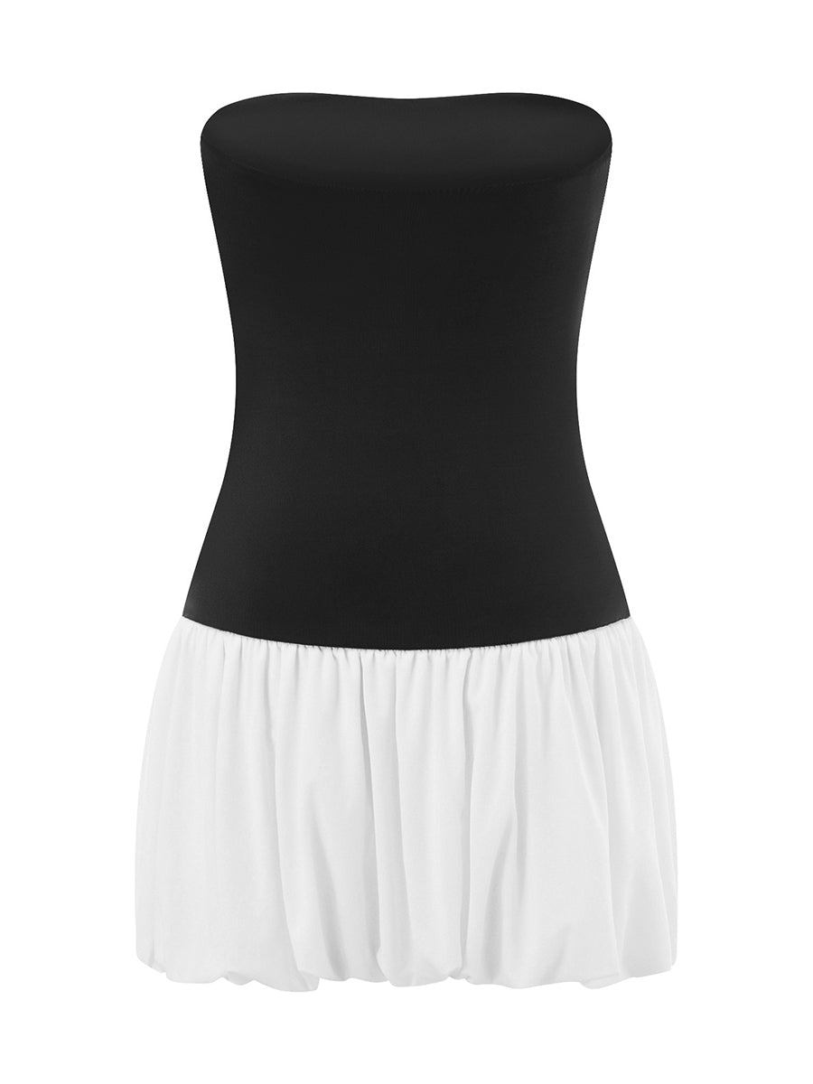 Aiertu  -  Women Solid Strapless Tube Mini Dress Sleeveless Flowy Bustier Swing Dress Off Shoulder Bubble Ruched Beach Dress Aiertu