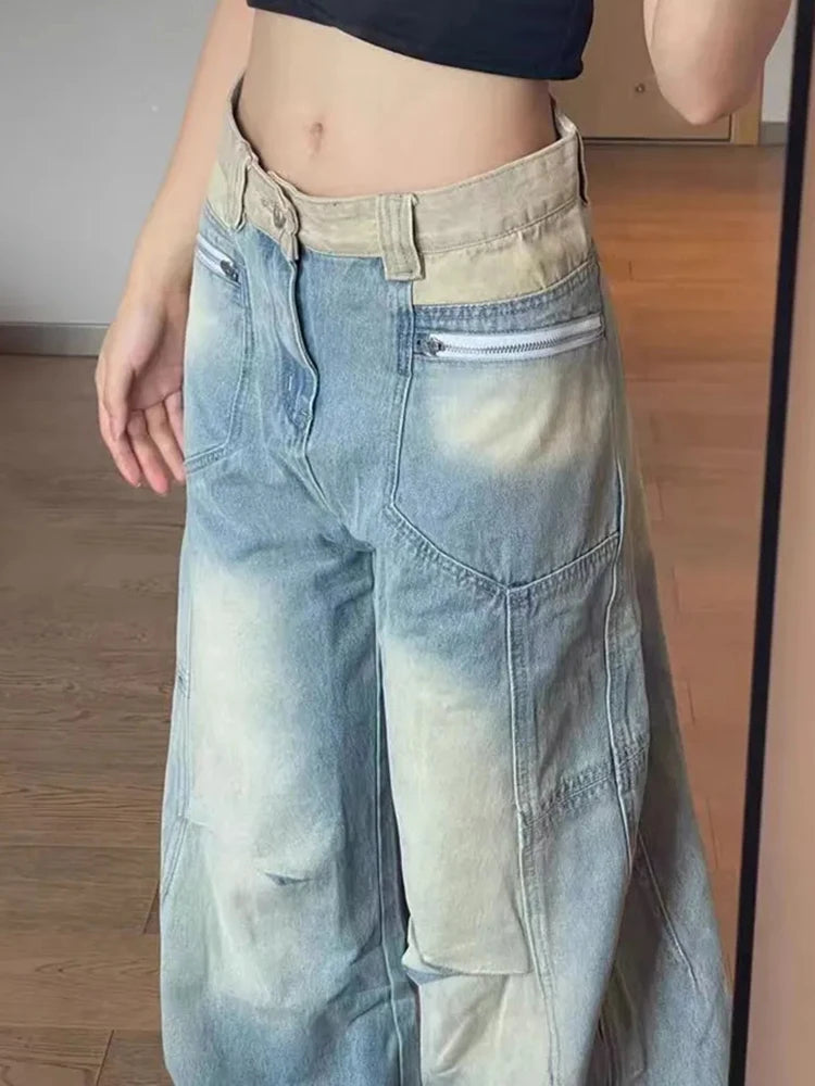 Aiertu  Vintage Women Y2K Jeans High Waist American Streetwear Denim Pants Loose Casual Hip Hop Bf Fall Winter Wide Leg Trousers Aiertu