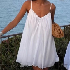 Aiertu  -  Sexy Backless White Sling Short Dress Women V Neck Sleeveless A-line Loose Summer Dresses Holiday Beach Robe Fairy Vestidos Aiertu